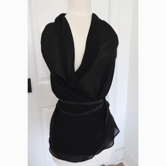 Helmut Lang Delta Overlap Black Draped Wrap Top Petite X-Small - Picture 1 of 7